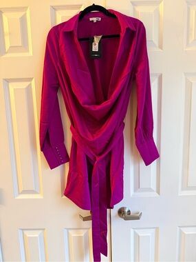 Magenta Satin Drape mini dress